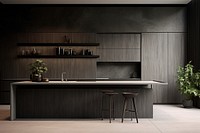 Memphis design of minimal kitchen furniture indoors plant.
