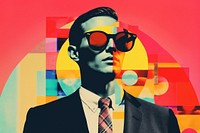 Collage Retro dreamy business man sunglasses portrait necktie.