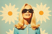 Minimal Collage Retro dreamy of teenager sunglasses portrait flower.