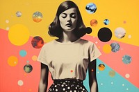 Minimal Collage Retro dreamy of teenager art portrait painting.