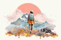 Collage Retro dreamy of woman hiking backpacking adventure outdoors.