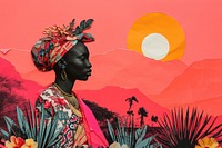 Minimal Collage Retro dreamy of african art adult representation.