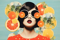 Minimal Collage Retro dreamy of aisan sunglasses grapefruit portrait.