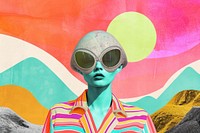 Minimal Collage Retro dreamy of alien art sunglasses portrait.