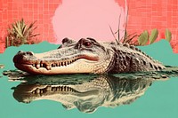 Minimal Collage Retro dreamy of alligator reptile animal crocodile.