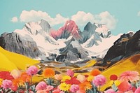 Minimal Collage Retro dreamy of alpine backdrop landscape mountain outdoors.