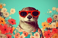 Minimal Collage Retro dreamy of otter sunglasses portrait animal.