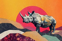 Minimal Collage Retro dreamy of rhinoceros wildlife animal mammal.