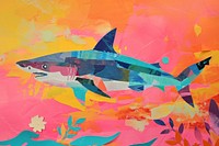 Minimal Collage Retro dreamy of shark art painting animal.