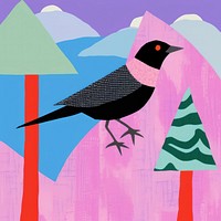 Simple fabric textile illustration minimal of a bird art painting animal.