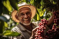 Happy farmer outdoors picking nature.