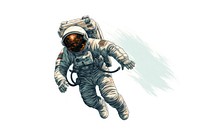 The astronaut in embroidery style illustrated cartoon drawing.