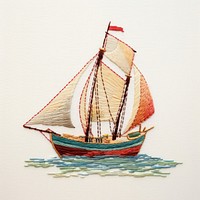 The boat in embroidery style sailboat vehicle drawing.