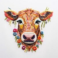 The cow in embroidery style livestock pattern mammal.