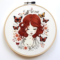 The girl in embroidery style needlework pattern representation.