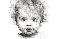 Kid in embroidery style portrait drawing sketch.