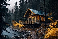 Wooden cabin house architecture building outdoors. AI generated Image by rawpixel.