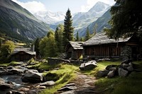 Wooden cabin house outdoors architecture mountain. AI generated Image by rawpixel.