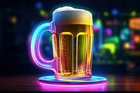 3D render of a neon beer icon glass drink lager.