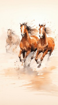 Horses running colorful painting animal mammal.
