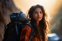 Indian women backpacker photography portrait sunlight.