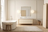A bathroom with a mat on the floor bathtub sink architecture. AI generated Image by rawpixel.