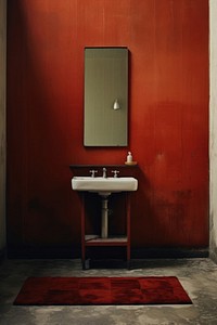 A red rug put under the containing sink architecture flooring bathroom. AI generated Image by rawpixel.