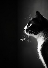 A cat with a butterfly animal mammal black.
