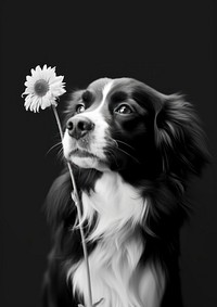 A dog carry a flower with its mouth photography portrait animal.