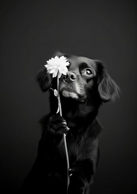 A dog carry a flower with its mouth photography portrait animal.