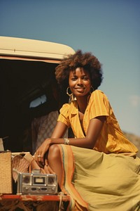 African woman travelling portrait sitting adult.