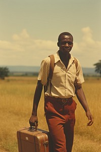 African man travelling portrait suitcase walking.
