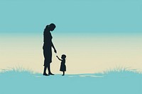Silhouette mother and kid backlighting adult blue.