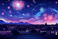 Night city with firework fireworks landscape outdoors.