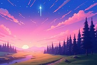 Shooting star meadow landscape panoramic outdoors.