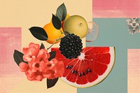 Collage Retro dreamy of fruit grapefruit berry plant.