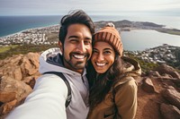 Indian couple selfie photography mountain.