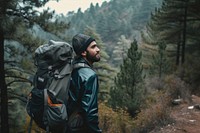 Indian man backpack backpacking mountain.