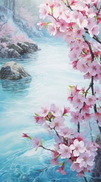 Illustration of a cherry blossom painting outdoors nature.