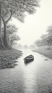Illustration of a boat in the river landscape outdoors vehicle.