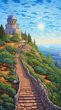 Illustration of a famous view point in Califonia landscape painting architecture.