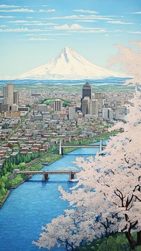 Illustration of a famous view point in Portland landscape architecture cityscape.