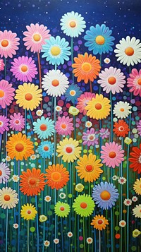 Illustration of a magic psychedelic daisy garden painting outdoors flower.