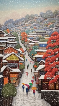 Illustration of a snowing in japan architecture outdoors building.