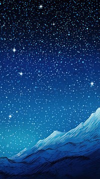 Illustration of a snowing mountain in switzerland nature night sky.