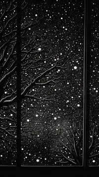 Illustration of a window snow winter nature night.