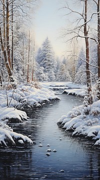 Illustration of a winter river landscape outdoors nature.