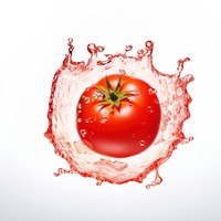 Fresh tomato with juice splash in circle shape vegetable food refreshment. 