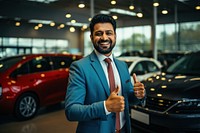 Happy indian car dealer showroom vehicle adult.