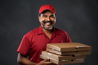 Happy indian delivery man box cardboard adult.